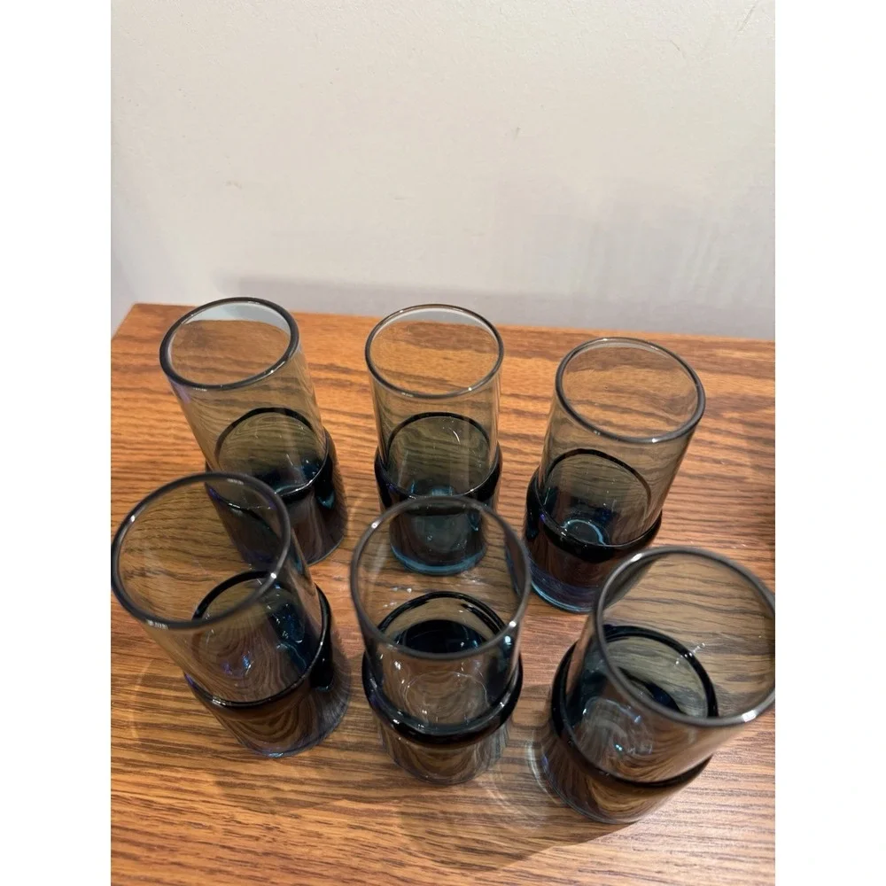 Pier‎ 1 RETIRED Blue Glass Hand Blown Double Dipped Shot/Cordial Glasses Barware